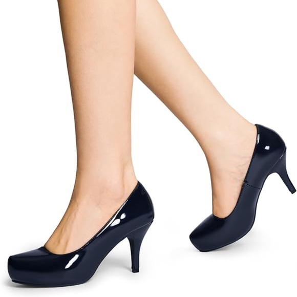Women's Classic Elegant Versatile Low Stiletto Heel Dress Platform Pumps - Picture 1 of 6